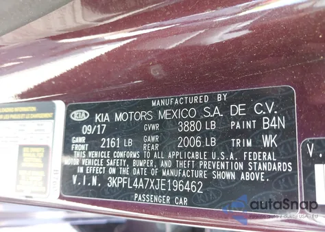 2018 Kia Forte Lx z USA, uszkodzony, nr VIN 3KPFL4A7XJE196462